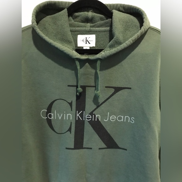 Calvin Klein Jeans Hoodie Cropped Sweatshirt Green - Picture 2 of 5
